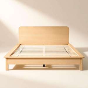 Lit plateforme de style japonais K2544, taille Queen, cadre en bois blanc, sommier à lattes, mobilier de chambre moderne et minimaliste, vente en gros - Product Image 6