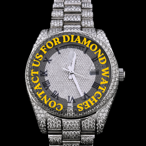 Reloj de Pulsera Exclusivo con Diseño Completo en Oro Blanco, Esfera con Números Romanos y Diamantes Moissanite Redondos, para Hombre y Mujer - Product Image 1