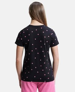 เสื้อยืดแขนสั้นผู้หญิงสีดำลายจุด คอกลม ทรงลำลอง ผ้าเจอร์ซีย์ ขนาดปกติ ระบายอากาศได้ดี โพลีเอสเตอร์ 100% ใส่ได้ทุกฤดู - Product Image 2