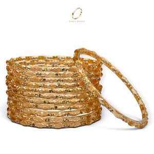 Ensemble de bracelets en verre goutte de pluie de Kasmir, or champagne, coupe cristal, pour femmes, collection de bijoux traditionnels indiens pour mariage. - Product Image 1