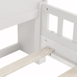Letto per bambini in legno di pino bianco con luce LED a sensore di movimento, testiera con libreria e sponde di protezione - Product Image 4