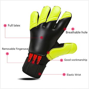 Guantes de Portero de Fútbol Profesional Transpirables de Algodón/Poliéster/Spandex con Protección de Dedos Extraíble y Cierre de Gancho y Bucle - Product Image 4