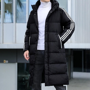 <b>Mens</b> Long <b>White</b> 80% Camel Down Slim Puffer Coat Black Stripe Details Winter <b>Jacket</b> Covered Button - Product Image 4