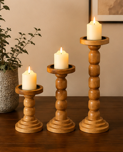 Ensemble de 3 porte-bougies en bois faits à la main, design rustique moderne, respectueux de l'environnement, centre de table, décoration intérieure - Product Image 5