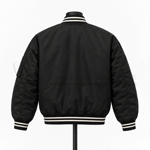 Blouson bomber noir pour homme, style varsity, streetwear, décontracté, fermeture éclair, logo personnalisé, vente en gros - Product Image 2