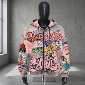 Sweat-shirt à capuche zippé pour homme, style streetwear oversize, imprimé graffiti, 100% coton molletonné, écologique, 500g, vêtements d'hiver - Product Image 3