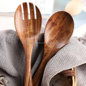 Handmade Wood Serving Mixing Tongs Short Handle Salad Fork 2-Piece Set <b>Mirror</b> Kitchen Accessories <b>Tabletop</b> Use Budget-Friendly - Product Image 3