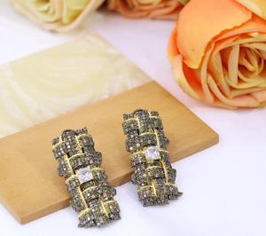 Pendientes de botón de latón chapado en oro de primera calidad con circonita cúbica para mujer, ideales para fiestas nocturnas, con brillos deslumbrantes. - Product Image 2