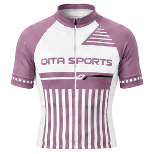 Maillot de Ciclismo Rosa Coral y Blanco de Manga Corta con Cremallera Completa, Camiseta Ligera para Ciclismo, Ropa Deportiva Personalizada - Product Image 1