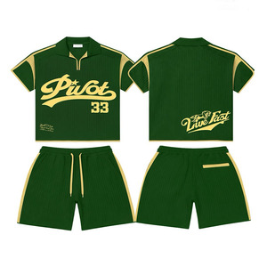 Conjunto de Camiseta y Pantalones Cortos de Algodón Grueso de 250 GSM, Color Rosa, Estilo Urbano, Estampado Gráfico, Logotipo Personalizado, 2 Piezas - Product Image 4