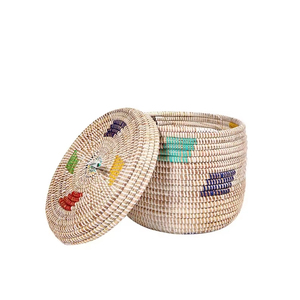 Mixed-color seagrass <b>basket</b> for decoration Handmade <b>Storage</b> <b>Basket</b> Wholesale eco-friendly Made in Vietnam - Product Image 1