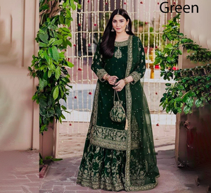 New Designer Traditional Indian Ethnic Party Dress Heavy Embroidery <b>Sequin</b> Work Reversible <b>Top</b> Dupatta Fully Stitched Midi - Product Image 1