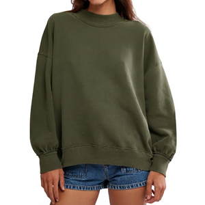 Women's Oversized Crew Neck Sweatshirt Solid Color <b>Drop</b> Shoulder Long Sleeve Knitted Cotton Breathable Winter/Spring/Autumn Wear - Product Image 1