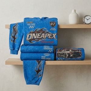 Conjunto Deportivo Azul para Hombre, Sudadera con Capucha Extra Grande y Pantalones Deportivos, Ropa Deportiva Urbana, Logotipo Bordado Personalizado, Algodón Grueso, Dos Piezas - Product Image 6