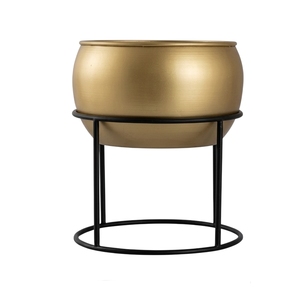 Pot de fleurs moderne en métal plaqué or avec support noir pour plantes vertes d'intérieur, porte-plantes décoratif - Product Image 3