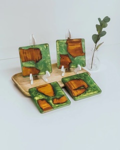 Ensemble de sous-verres en résine époxy avec plateau, sous-verres décoratifs faits à la main pour la maison et la restauration - Product Image 5