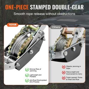 Estrattore a Cricchetto per Carichi Pesanti da 2 Tonnellate (4.409 libbre) con Cavo in Acciaio da 3,6 m e 2 Ganci, Verricello per Elevata Capacità di Trazione - Product Image 4