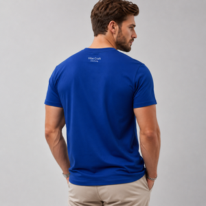 T-shirt en coton bleu slim fit pour homme Vibe Craft, col rond, manches courtes, jersey décontracté, respirant, logo imprimé sur le devant, prix avantageux - Product Image 3