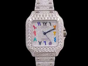 Montre de luxe en diamant, boîtier carré, acier inoxydable, bracelet en moissanite, mouvement à quartz ETA, affichage analogique-numérique 41 mm, saphir - Product Image 1