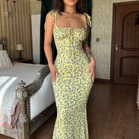 Robe longue maxi à fines bretelles et imprimé floral, coupe évasée, nouvelle collection été 2026 pour femmes, vente en gros