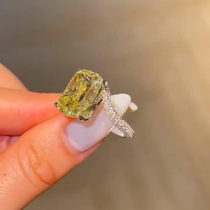 Royal Saga 5CT Canary Yellow Cushion Cut Moissanite Solitaire Crossover <b>Cocktail</b> <b>Ring</b> Rose <b>Gold</b> Plated 925 Silver Birthdays - Product Image 6