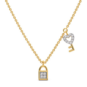 Collar con Colgante de Llave y Candado en Forma de Corazón con Diamantes, Diseño Moderno con Cadena Dorada - Product Image 1