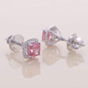 Pendientes de Diamante Rosa con Corte Cojín Cultivado en Laboratorio, Certificados por IGI, con Halo, Oro de 18K, Pendientes de Lujo - Product Image 4