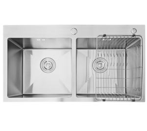 Élégante évier de cuisine double à montage supérieur en acier inoxydable 304, fait main, finition satin brossé, bon prix, usine du Vietnam - Product Image 2