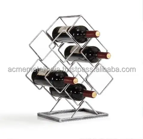 Antique Silver Electroplated 6 Bottle Wine Rack Square Shape Unique Wine And Bear Bottles Holder Rack Custom Quality Hot Selling