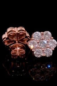 Pendientes de Plata de Ley 925 con Diamantes CVD Cultivados en Laboratorio, Diseño de Flor, 7 Piedras en Racimo, Cierre de Rosca, Estilo Hip Hop, Chapados en Oro Rosa, EGL - Product Image 2