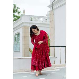 Ensemble de costume Anarkali pour femmes de créateurs, vêtements de soirée, avec broderie de fils et de paillettes - Product Image 3