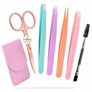 Ensemble de 7 pinces à épiler pour femmes, pinces de précision pour les poils du visage, avec ciseaux courbés et rasoir à sourcils pour les poils incarnés - Product Image 6