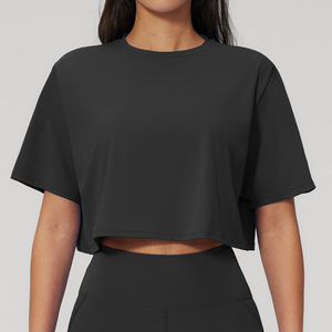 Women's Lavender Half-<b>Zip</b> Crop <b>Top</b> Full Sleeve Loose Fit Quick Dry Yoga Shirt Solid Color Sportswear - Product Image 3