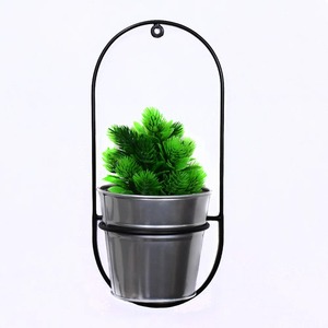 Pot de fleurs suspendu moderne en métal avec cadre elliptique pour la présentation de plantes vertes à fixer au mur - Product Image 5