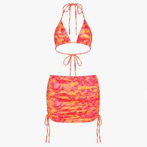 Pink Orange Printed Halter <b>Bikini</b> <b>Set</b> Ruched Swimwear Two Piece Beach Suit for Women - Product Image 1