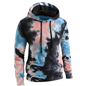 Sweat-shirt à capuche slim fit pour homme, imprimé tie-dye bleu rose noir, manches longues, haut décontracté - Product Image 2