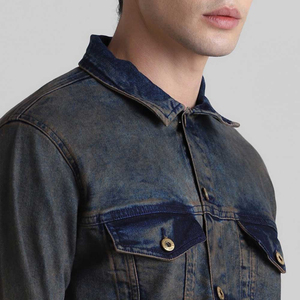 Vestes en jean enduites de qualité supérieure fabriquées en usine pour hommes - Design personnalisé de haute qualité, coupe ajustée, logo sur le devant, prix de gros - Product Image 6