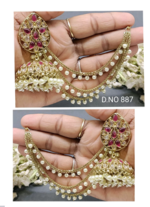 ต่างหูทรงโคมระย้าแบบทันสมัย รุ่น Polki Jhumki รหัส D.NO 887 ลายดอกไม้ ทำจากทองเหลืองประดับด้วยพลอยทับทิม เหมาะสำหรับงานแต่งงาน - Product Image 5