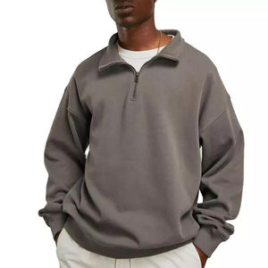 Sweat-shirt en molleton gris pour homme, col montant, coupe classique, pull décontracté pour l'automne - Product Image 2