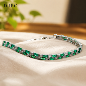 925 Sterling <b>Silver</b> Tennis <b>Bracelet</b> Emerald Cut Green Gemstone Engagement Gift for Men & Women Moissanite Jewelry - Product Image 2