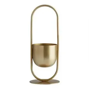 Jardinière moderne en métal doré avec support, conçue pour la décoration de balcon et de bureau à domicile, rehaussant le style contemporain et la verdure. - Product Image 2