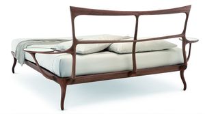 Unique Teak Wood <b>Platform</b> <b>Bed</b> Elegant Curved Wooden Bedroom Set with Shelf - Product Image 2