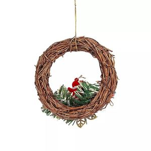 Corona de ratán hecha a mano con Papá Noel y follaje, corona decorativa navideña con flores, sin iluminación, paquete de una sola pieza - Product Image 3