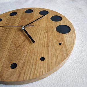 Hand Crafted Modern Wooden <b>Wall</b> <b>Clock</b> Round Analog Quartz Design With Black Dot Markers For Living Room - Product Image 6
