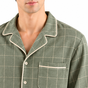 Ensemble pyjama tissé à carreaux pour hommes, manches longues, boutonné, vêtements de nuit chauds d'hiver, pantalon de détente assorti, vêtements de nuit verts - Product Image 6