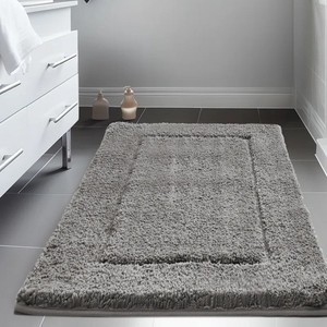 Thick Chenille Bath <b>Mat</b> Rectangle Solid Color Non-Slip Rubber Backing Modern Style Machine Washable Home Use - Product Image 1