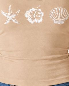 เสื้อกล้ามครอปสายเดี่ยวสีเบจสำหรับผู้หญิง ทรงเข้ารูป ใส่สบายสำหรับฤดูร้อน ลายพิมพ์ลำลอง ผ้าฝ้ายเนื้อนุ่มยืดหยุ่น แฟชั่นเสื้อกั๊ก - Product Image 6