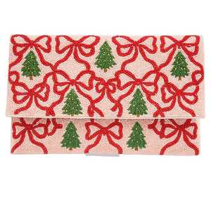 Bolso de mano tipo sobre de lino con cuentas, diseño de bastón de caramelo y alete, para mujer, estilo elegante para fiesta de Navidad, cierre de solapa, impermeable - Product Image 3