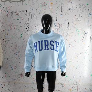 NURSE SKY BLUE <b>Mock</b> <b>Neck</b> Sweatshirt 100% BLUE Applique Embroidery wide <b>neck</b> Sweatshirt Finer Threads - Product Image 5