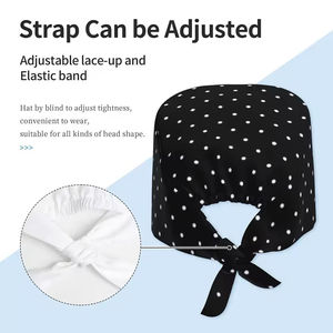 Black White Polka Dot Cotton <b>Scrub</b> <b>Cap</b> Medical Surgical Nurse Hat Adjustable Tie Back for Doctors Nurses Healthcare - Product Image 6